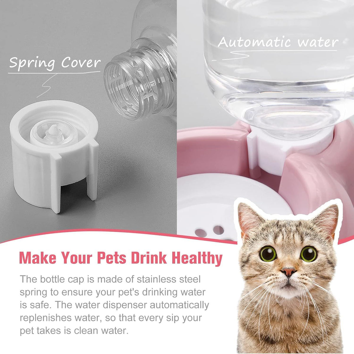2-in-1 Cat Food Bowl and Water Dispenser – Pink