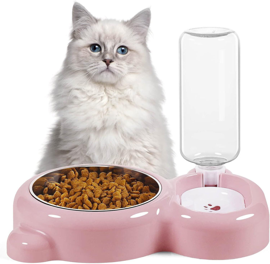 2-in-1 Cat Food Bowl and Water Dispenser – Pink