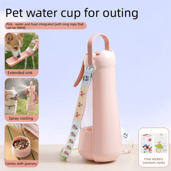 3-in-1 Portable Dog Water Bottle – Pink