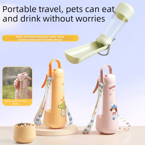 3-in-1 Portable Dog Water Bottle – Pink