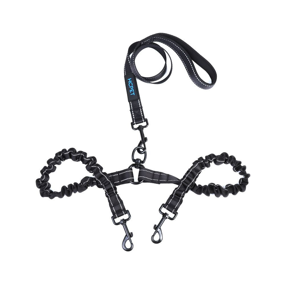 hcpet Pet Double Leash Nylon Retractable 2 in 1 Black