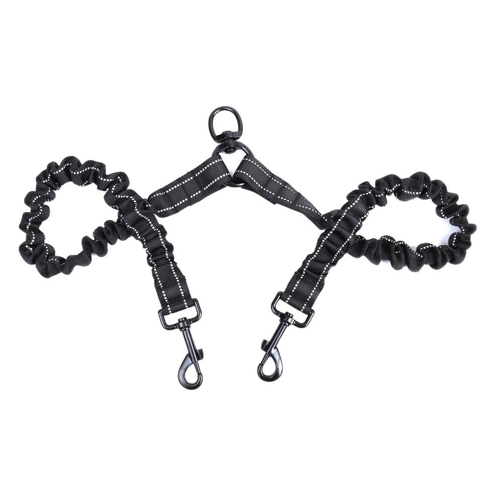 hcpet Pet Double Leash Nylon Retractable 2 in 1 Black