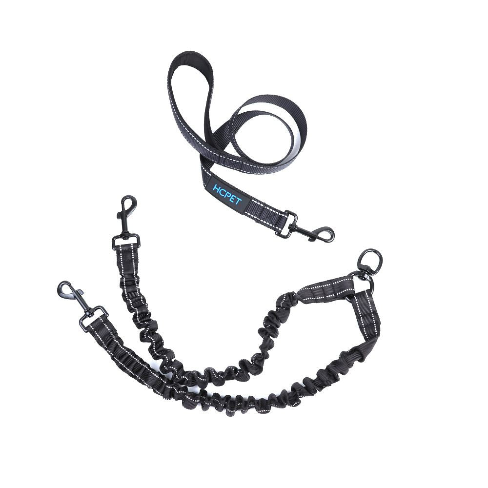 hcpet Pet Double Leash Nylon Retractable 2 in 1 Black