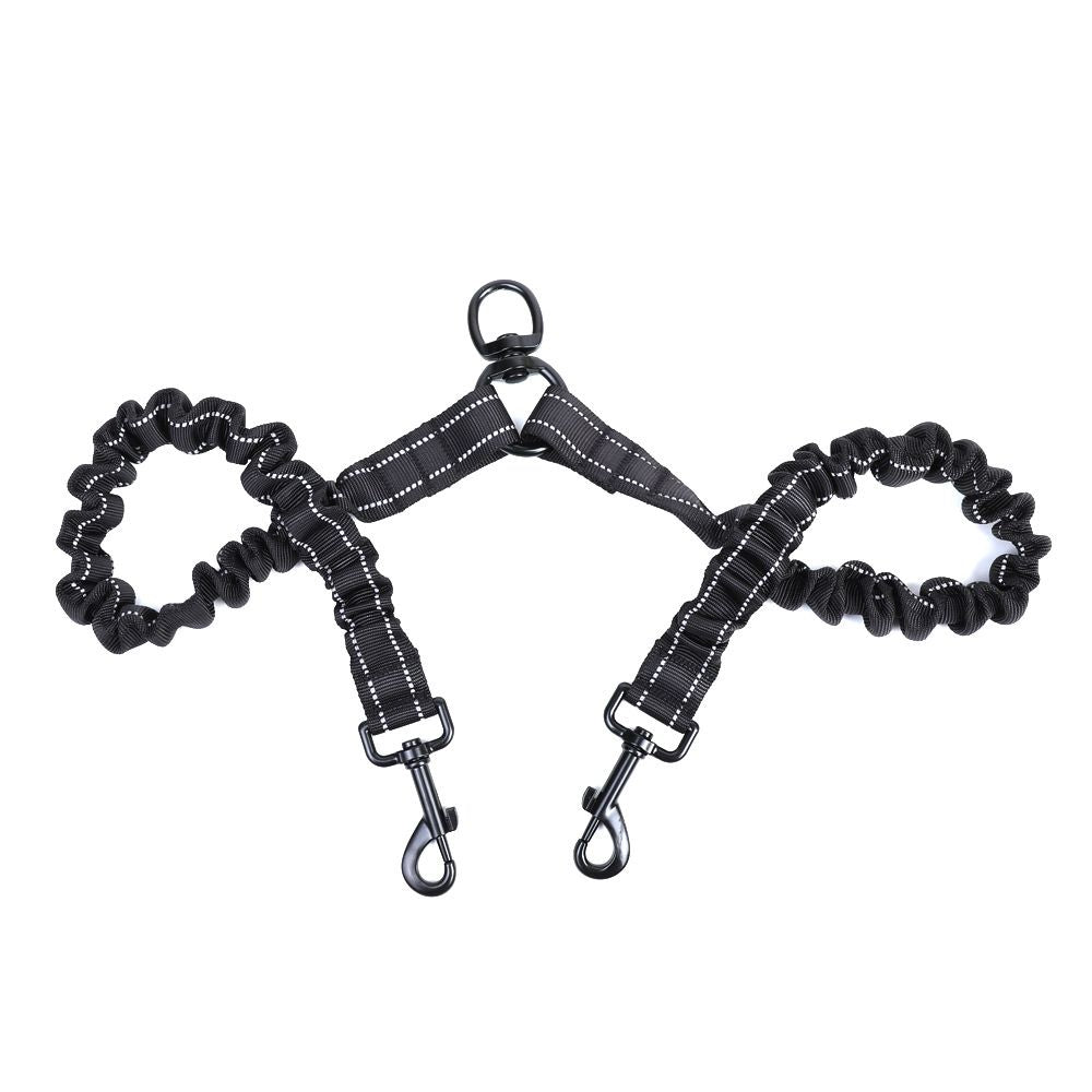 hcpet Pet Double Leash Nylon Retractable 2 in 1 Black