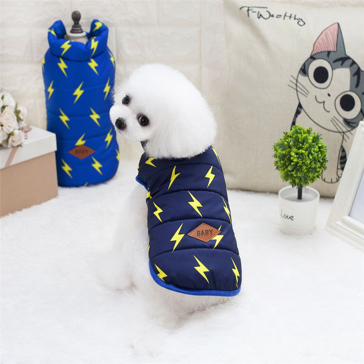 Dog Winter Clothes Two Legged Warm Cotton Blue M