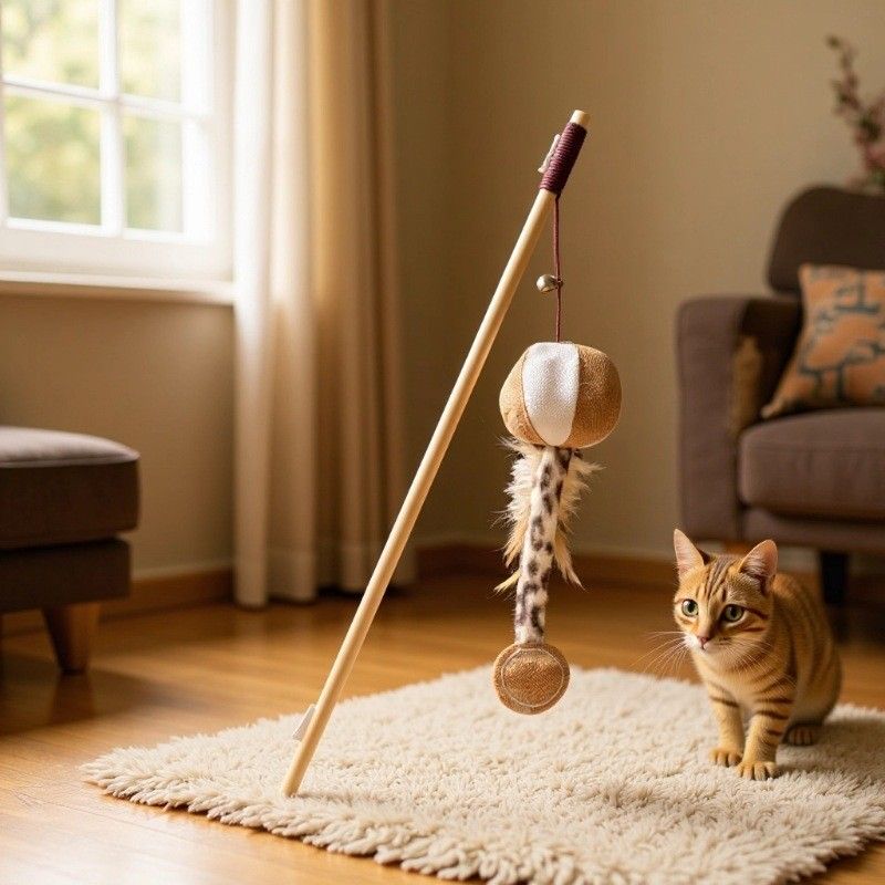 Wooden Pole Cat Tease Stick Dr Pet Pumpkin Cat Tease Stick