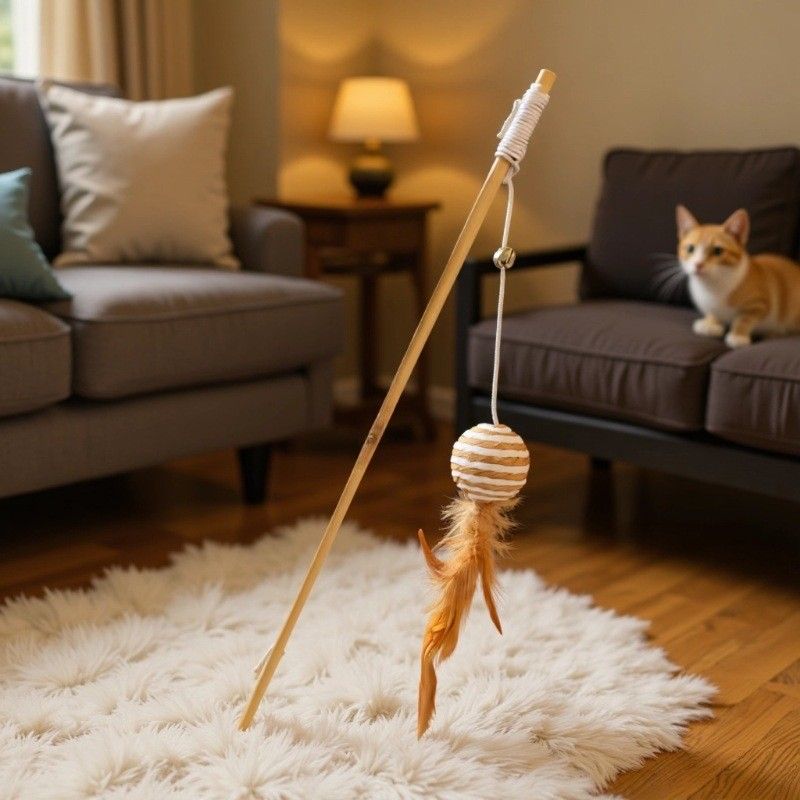 Wooden Pole Cat Tease Stick Dr Pet Sisal ball cat teasing stick