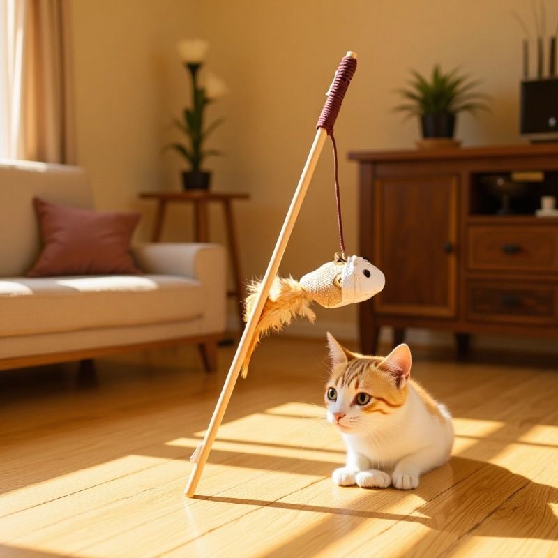 Wooden Pole Cat Tease Stick Dr Pet Sisal ball cat teasing stick