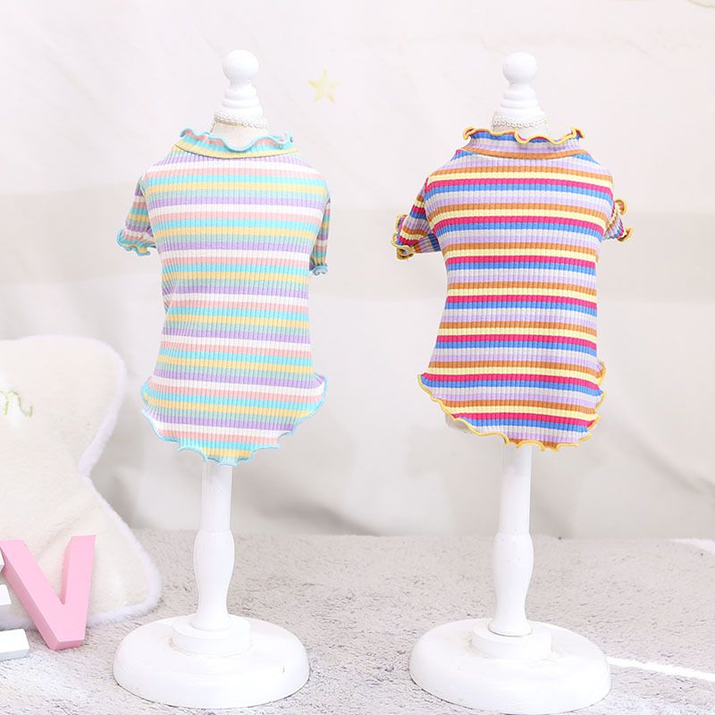 Cotton Knitted Pet Pullover Two Legs Clothes for Dogs Blue and purple strip XS