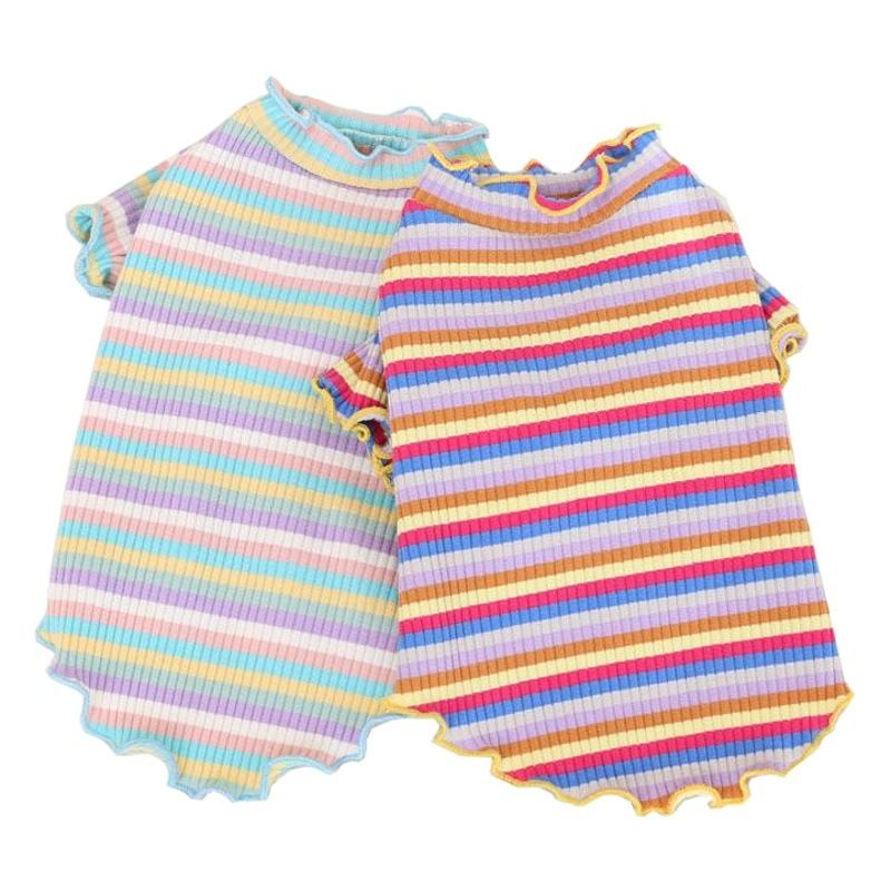 Cotton Knitted Pet Pullover Two Legs Clothes for Dogs Blue and purple strip S