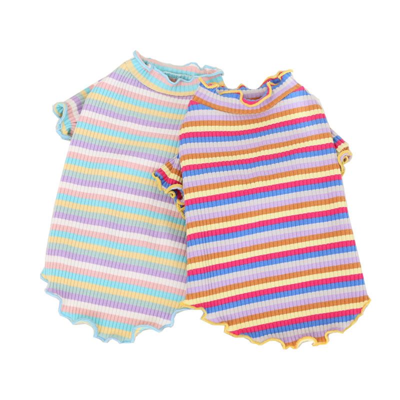 Cotton Knitted Pet Pullover Two Legs Clothes for Dogs Blue and purple strip M