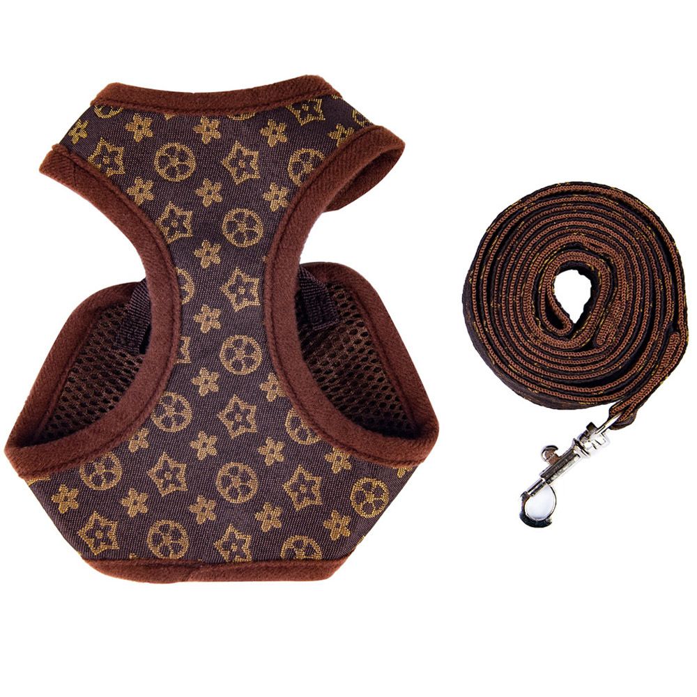Floral Dog Harness and Leash Set – Coffee, Small