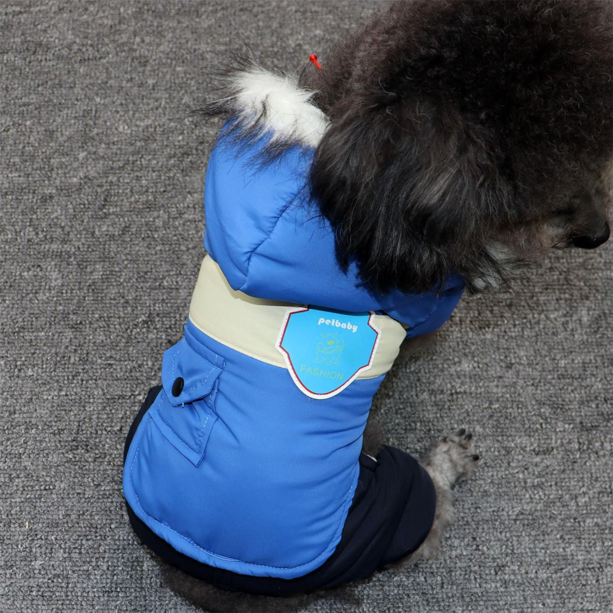 Dog Winter Coat Hooded Thickened Small Breed conjoined jacket blue L