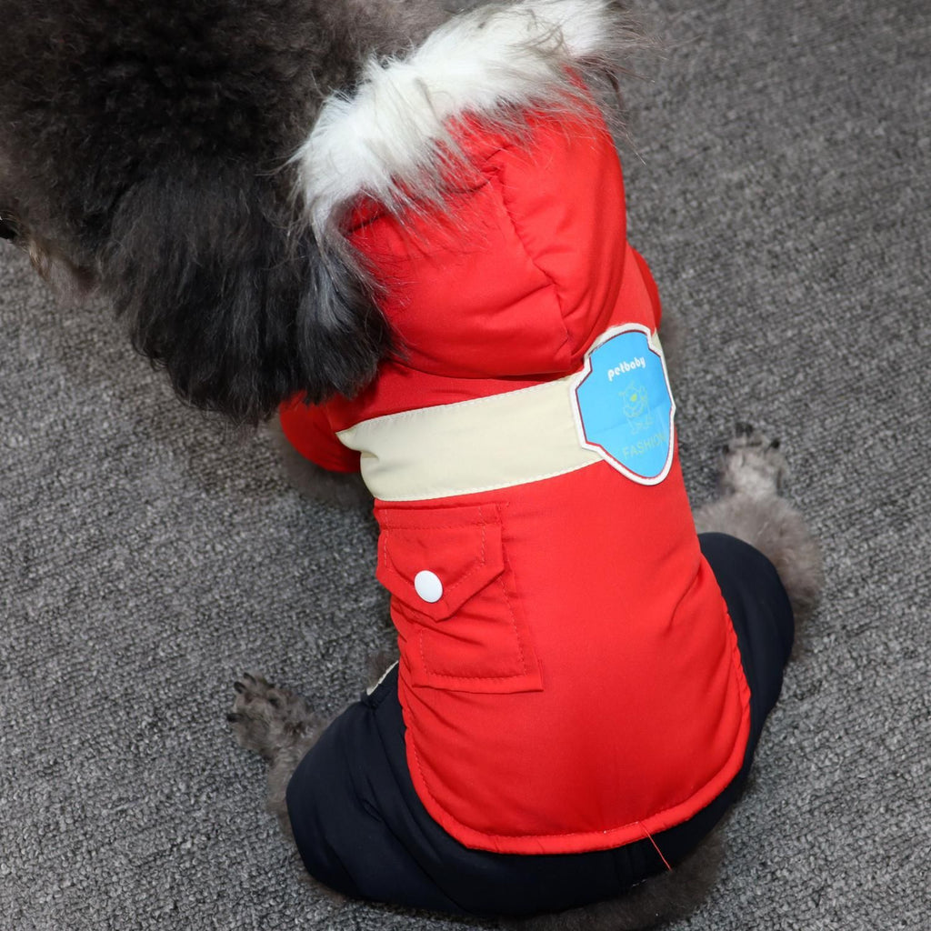 Dog Winter Coat Hooded Thickened Small Breed conjoined jacket blue L