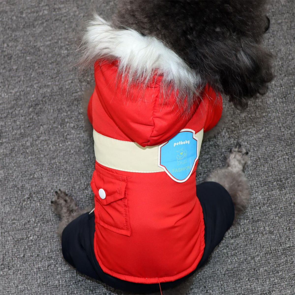 Dog Winter Coat Hooded Thickened Small Breed conjoined jacket blue L