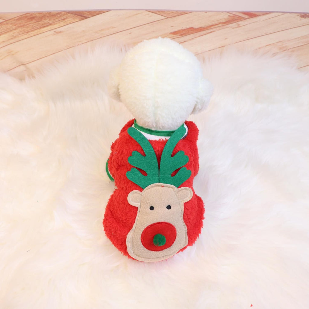 Fawn-Print Fleece Pet Vest – Red, Extra Small