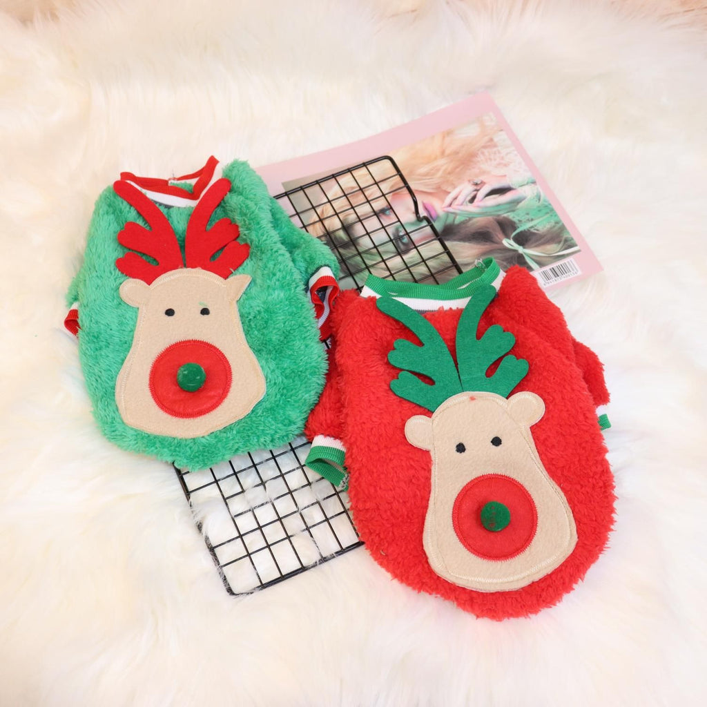 Fawn-Print Fleece Pet Vest – Red, Small