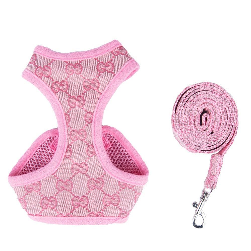 Adjustable Dog Harness and Leash Set – Pink, XL