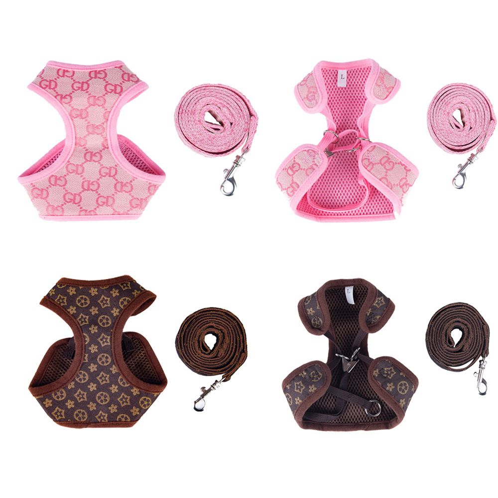 Adjustable Dog Harness and Leash Set – Pink, Large