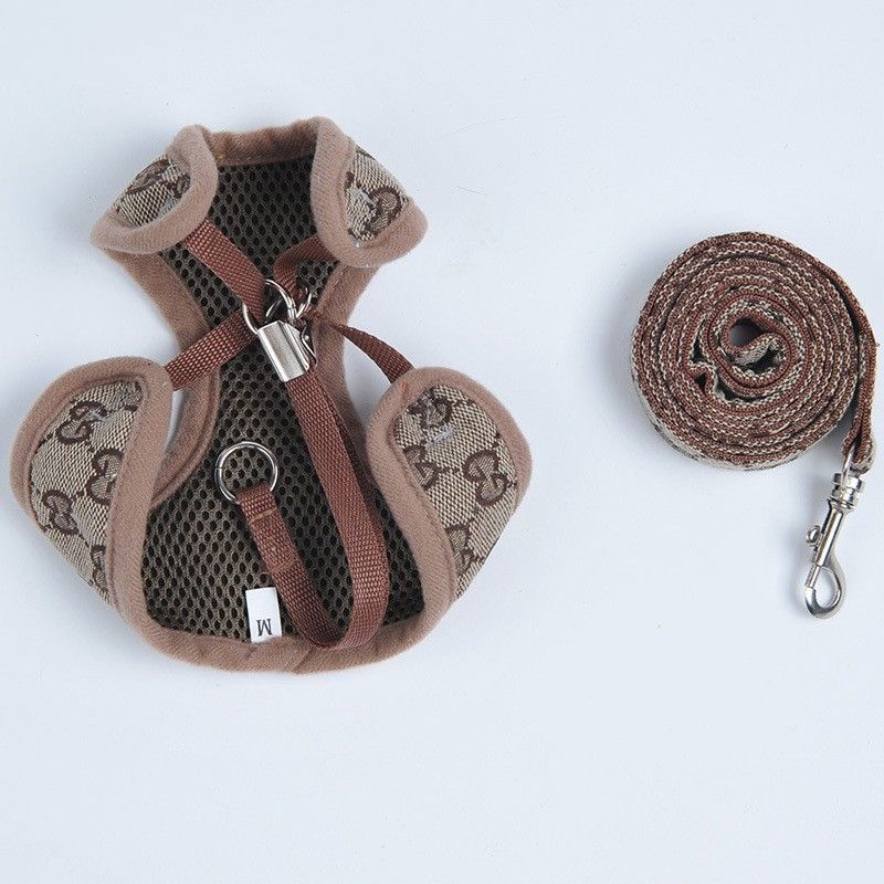 Adjustable Dog Harness and Leash Set – Khaki, XL
