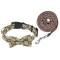 Khaki Dog Collar, Bow Tie and Leash Set – Medium