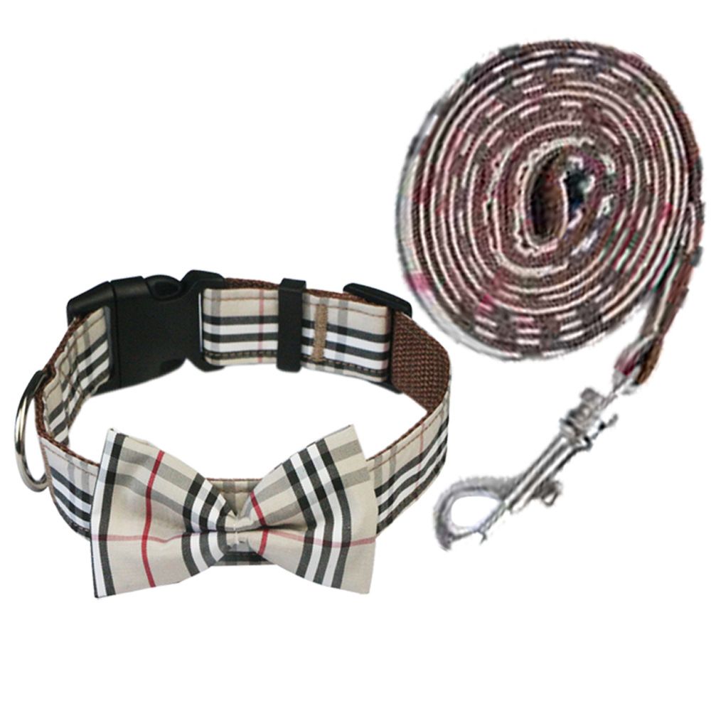 Plaid Dog Collar, Bow Tie and Leash Set – Large