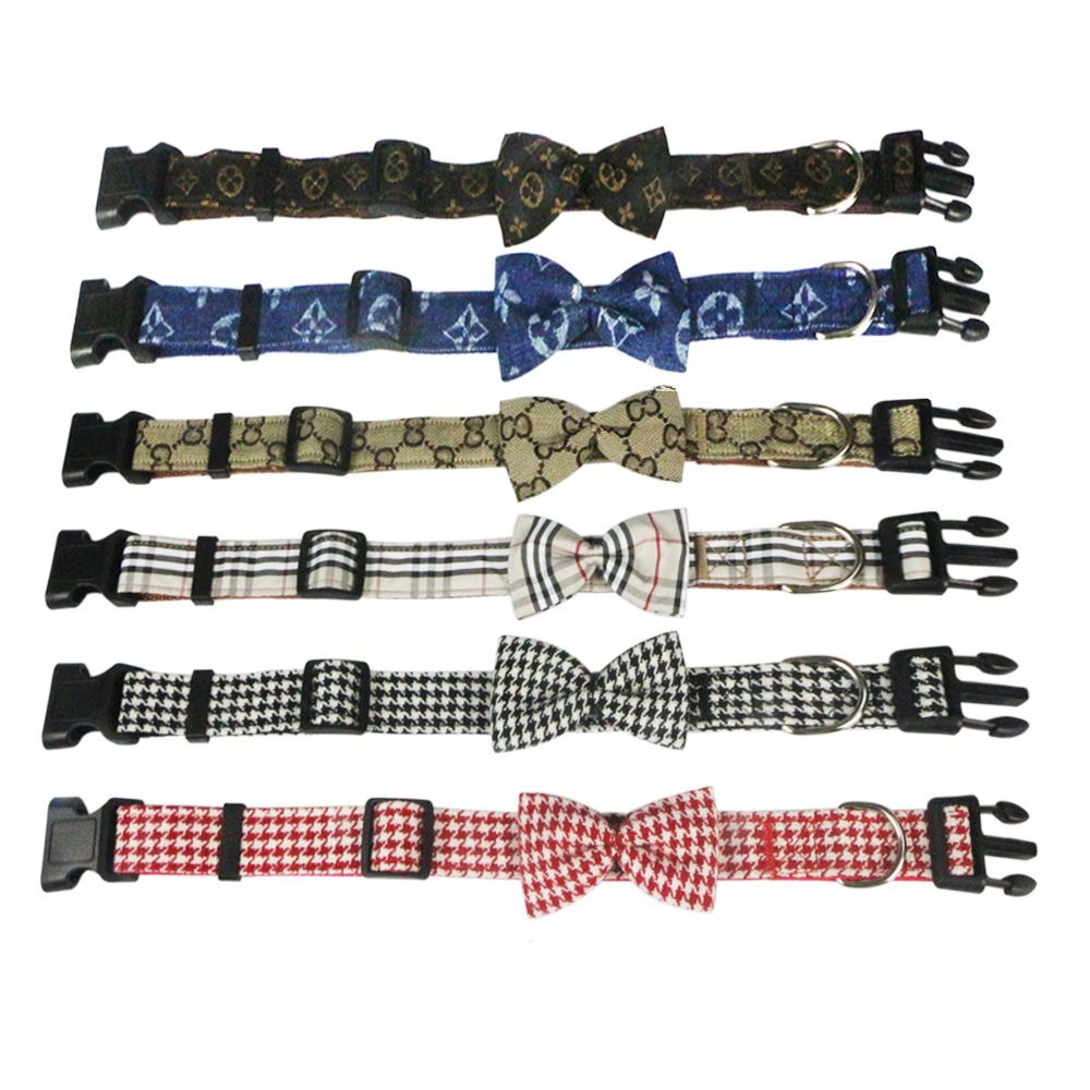 Khaki Dog Collar with Bow Tie – Large