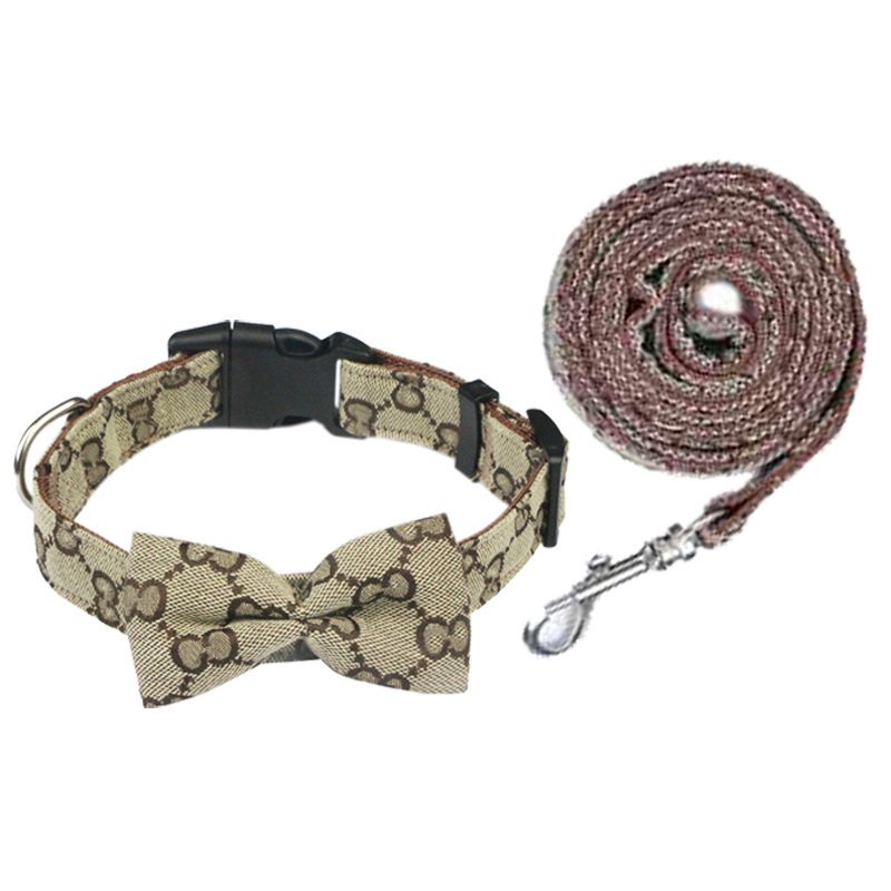 Khaki Dog Collar, Bow Tie and Leash Set – Large
