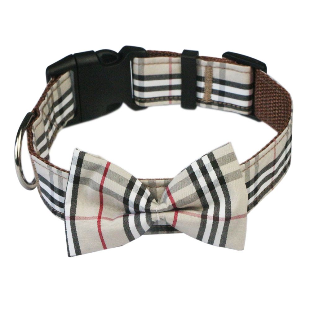 Khaki Dog Collar, Bow Tie and Leash Set – Large