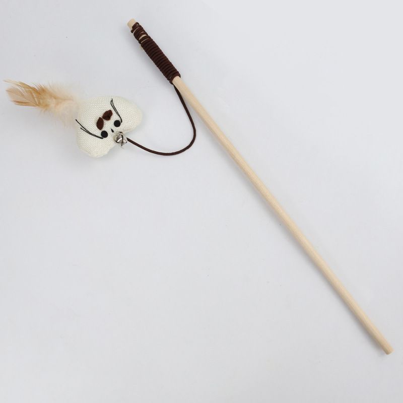 Wooden Cat Teaser Wand with Feather Heart