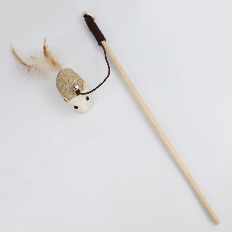 Wooden Cat Teaser Wand with Hanging Mouse