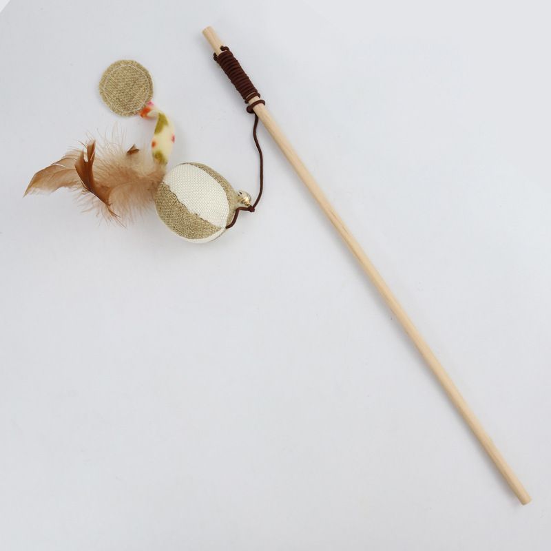Wooden Cat Teaser Wand with Pumpkin Bell