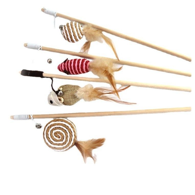 Wooden Cat Teaser Wand with Pumpkin Bell