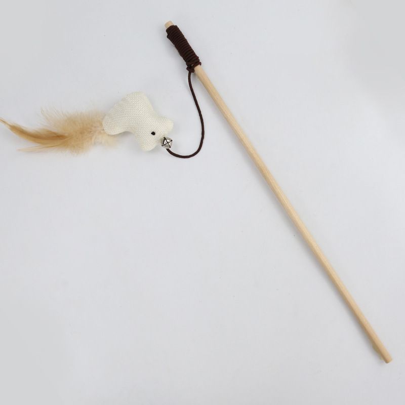 Wooden Cat Teaser Wand with Feather Chick