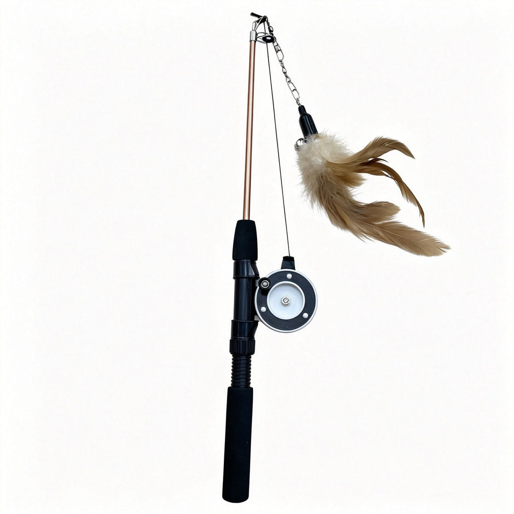 Fishing-Rod Cat Teaser Wand with Feathers