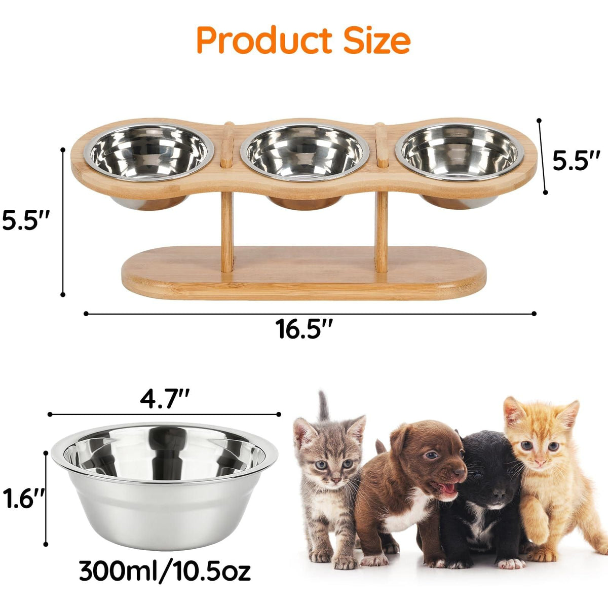 Elevated Cat Feeding Station with 3 Stainless Steel Bowls
