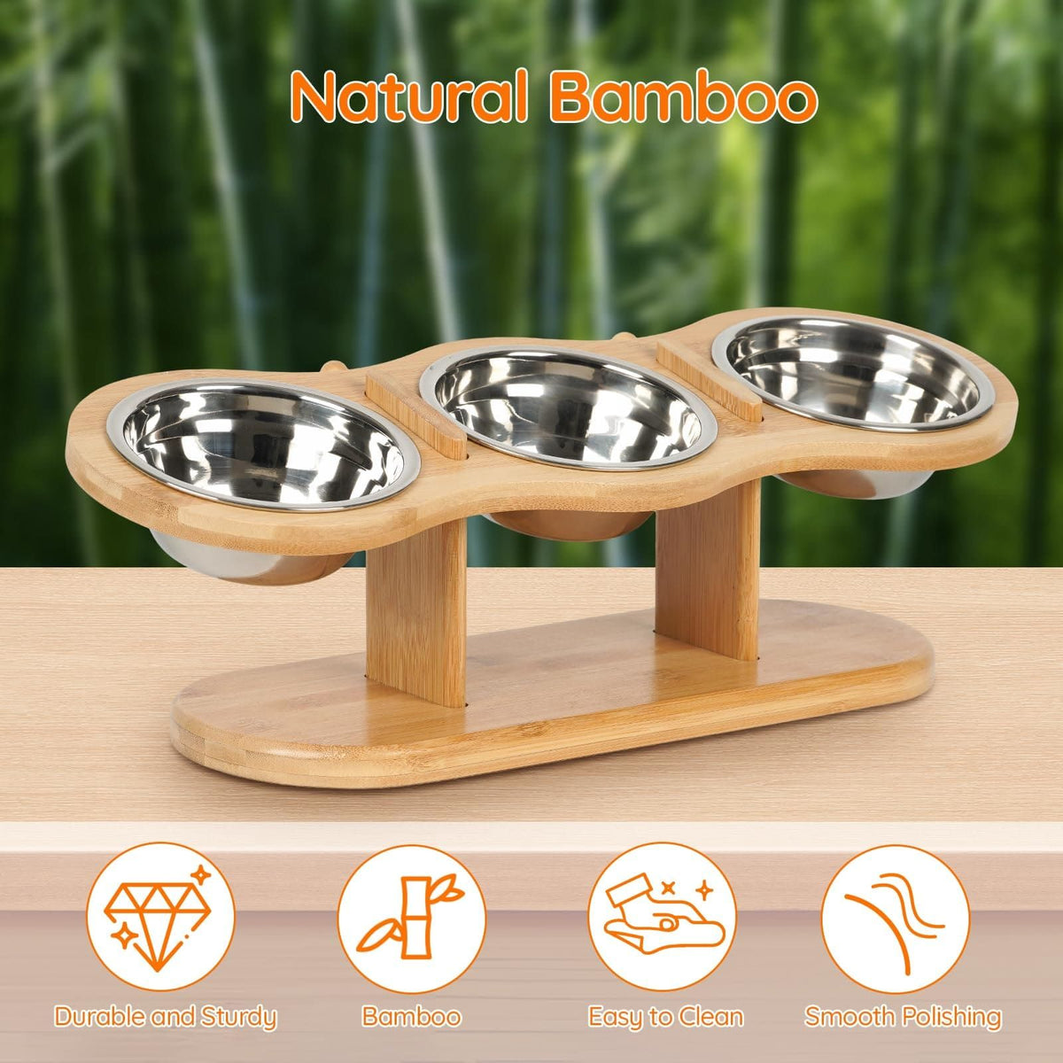 Elevated Cat Feeding Station with 3 Stainless Steel Bowls