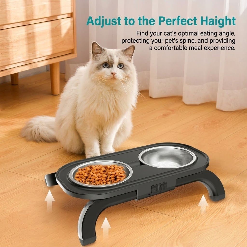 Adjustable Double Pet Bowl Stand – White