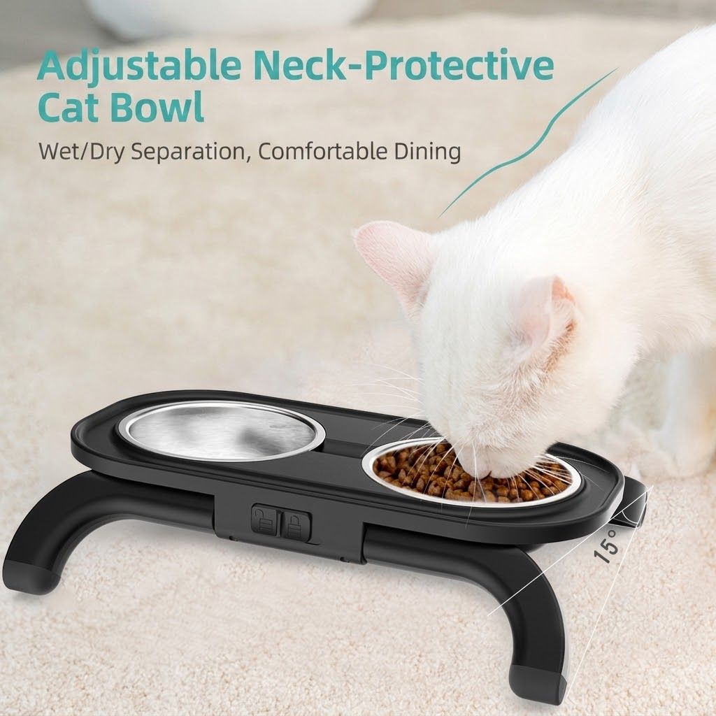 Adjustable Double Pet Bowl Stand – White