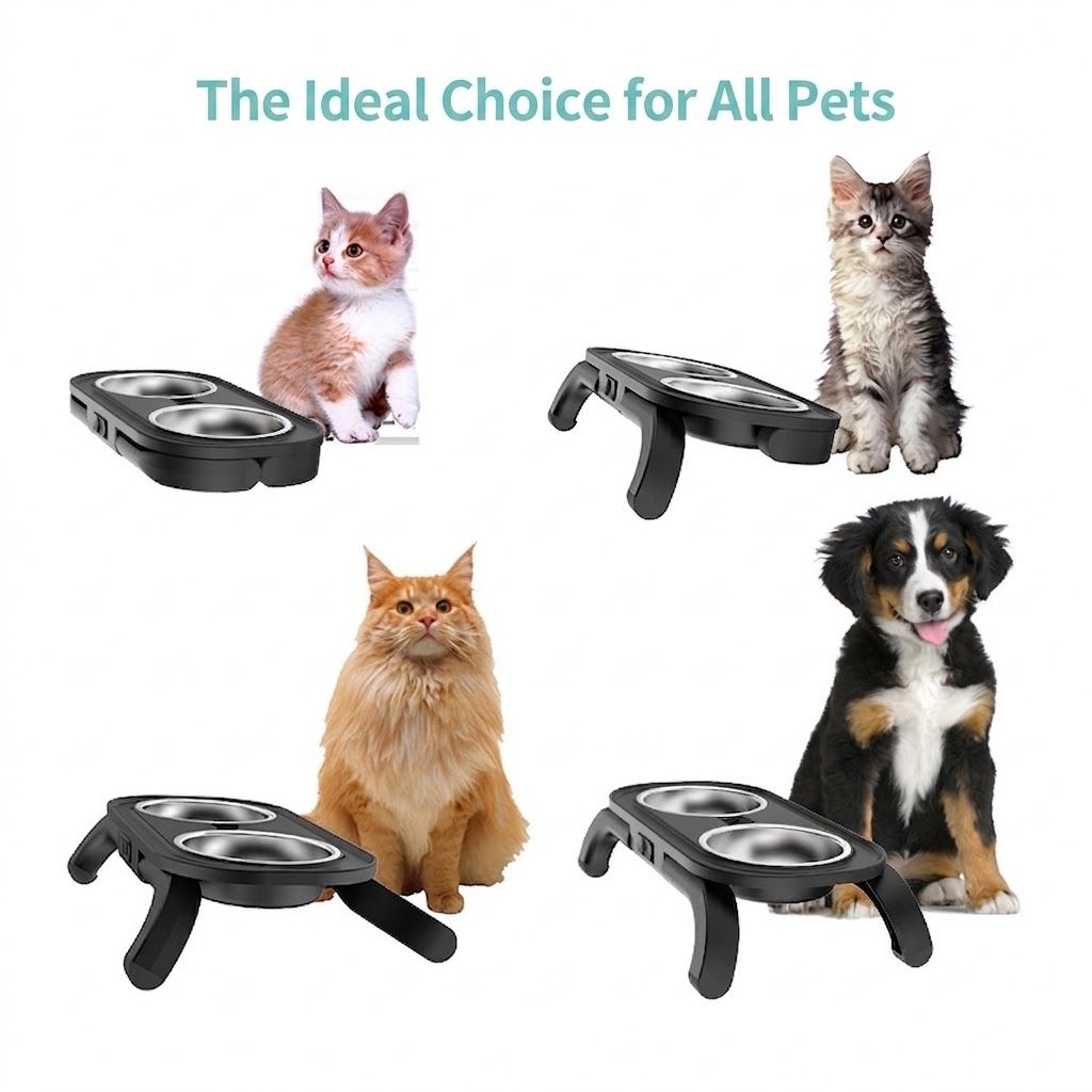 Adjustable Double Pet Bowl Stand – White