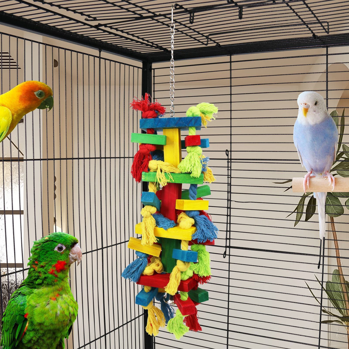Colourful Wooden Block and Knot Parrot Toy