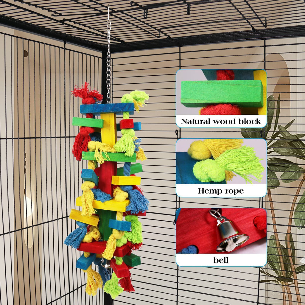 Colourful Wooden Block and Knot Parrot Toy