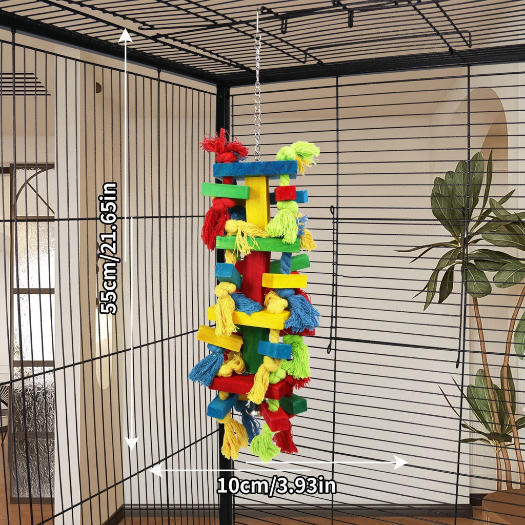 Colourful Wooden Block and Knot Parrot Toy