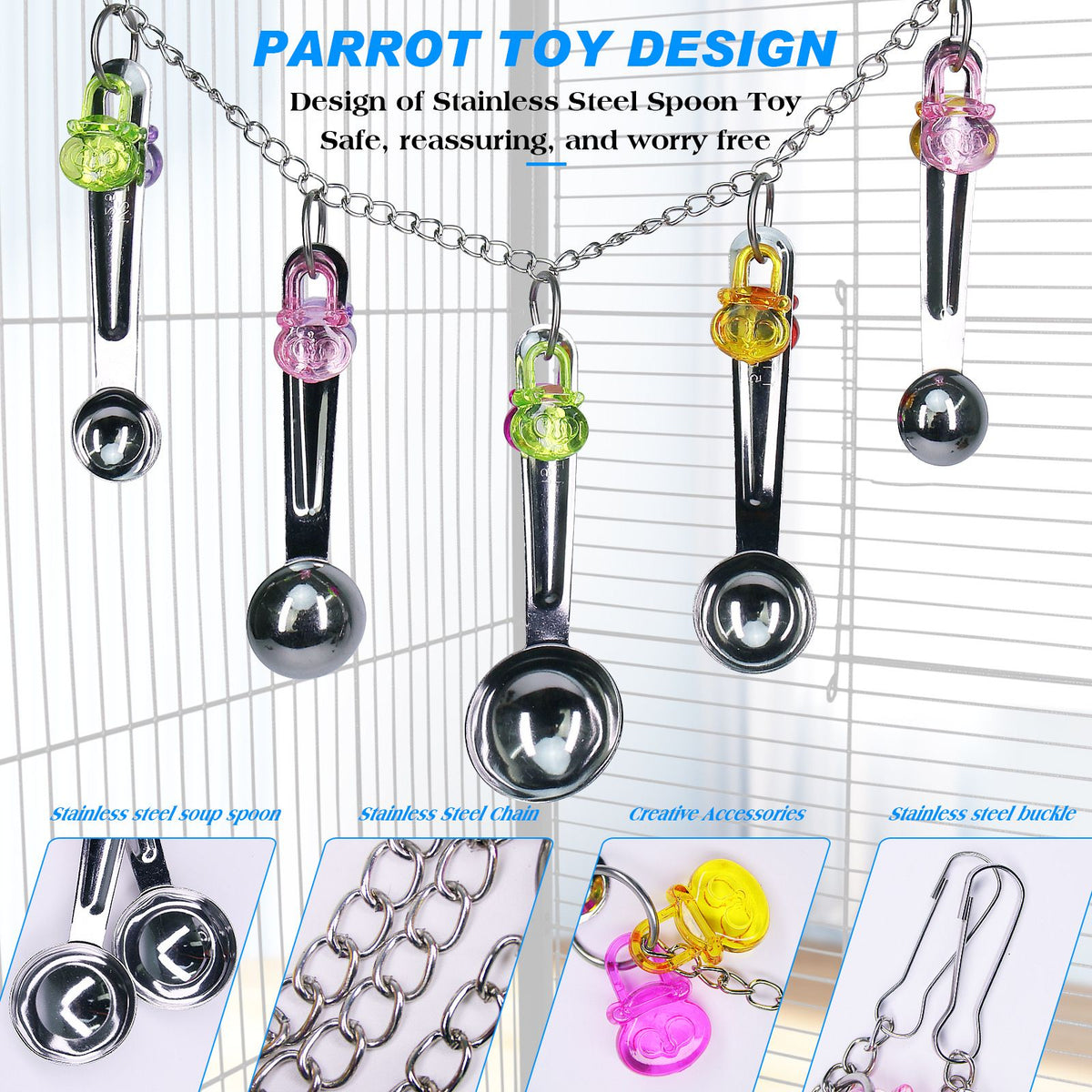 Stainless Steel Spoon Chew Toys for Parrots