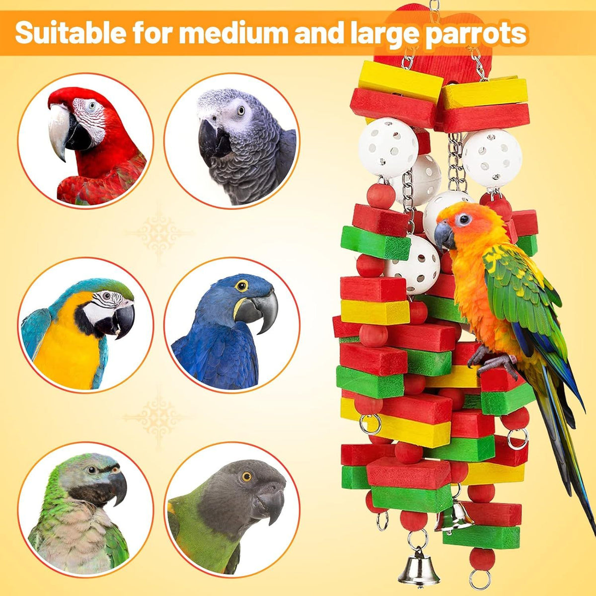 Large Wooden Parrot Chew Toy – 22 Inch