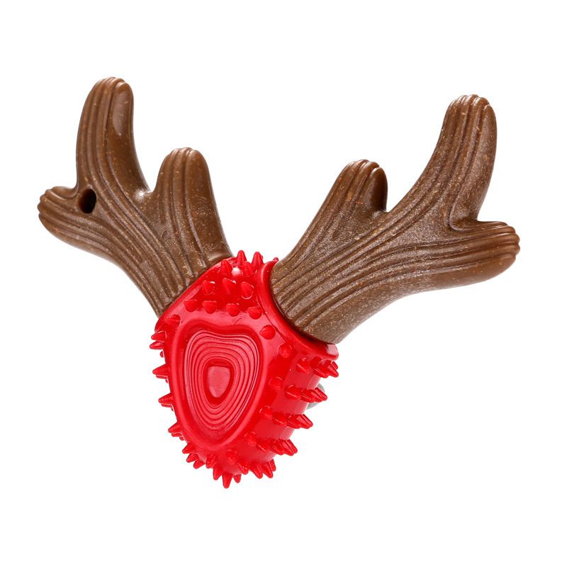 Antler-Shaped Dog Chew and Toothbrush Toy