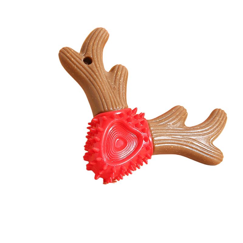 Antler-Shaped Dog Chew and Toothbrush Toy