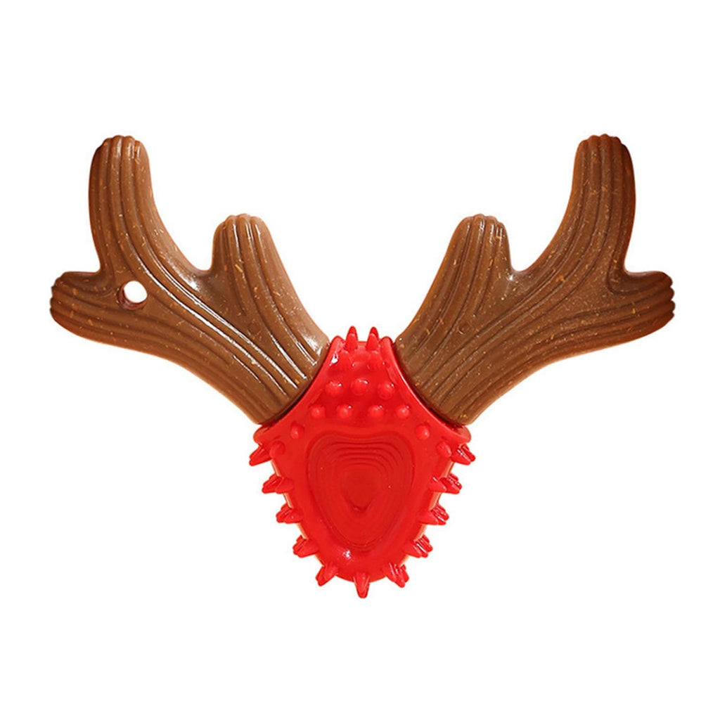 Antler-Shaped Dog Chew and Toothbrush Toy