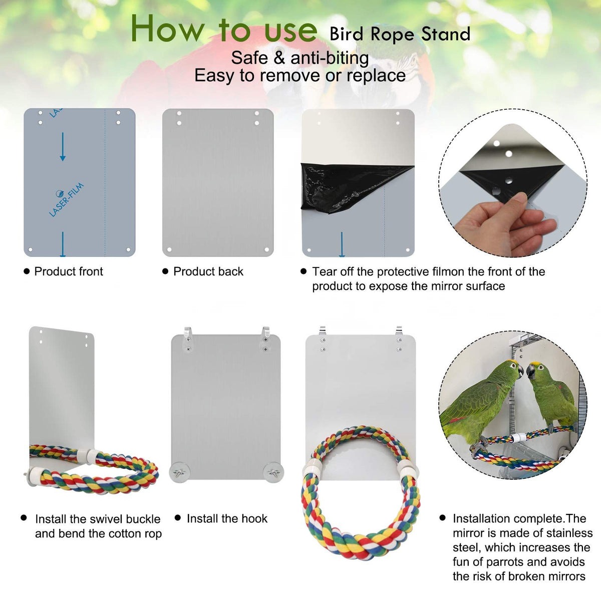 7-Inch Bird Mirror with Rope Perch