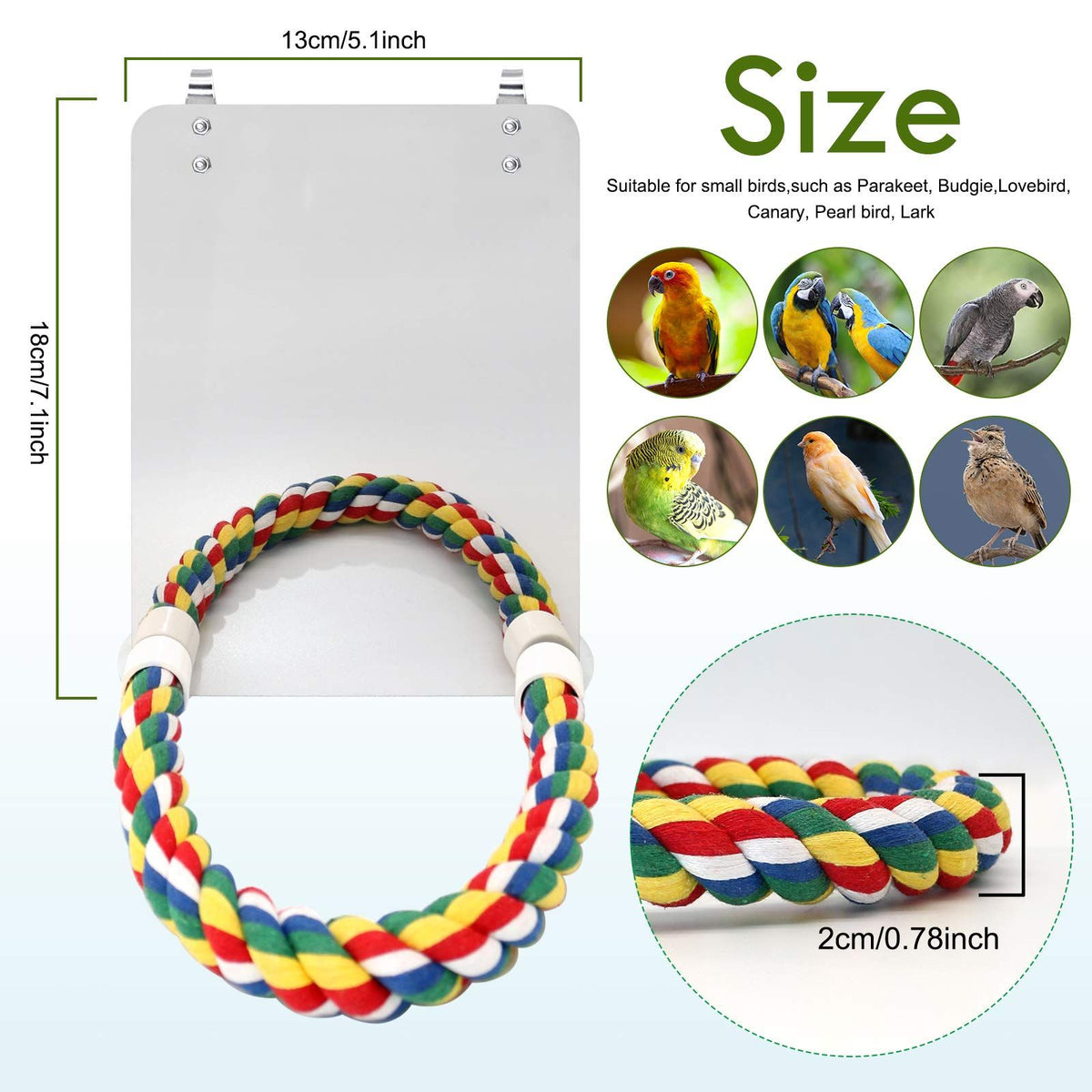 7-Inch Bird Mirror with Rope Perch